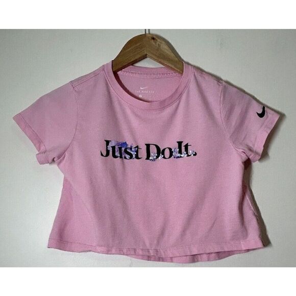 Nike Girls Medium Pink Cropped Short Sleeve T-Shirt JUST DO IT - Picture 1 of 5